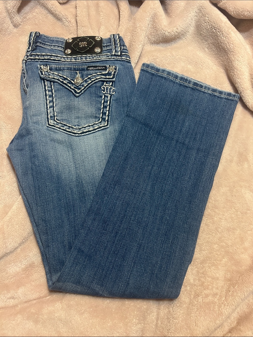Miss Me Light Blue Boot Cut Jeans with Embroidered Pockets